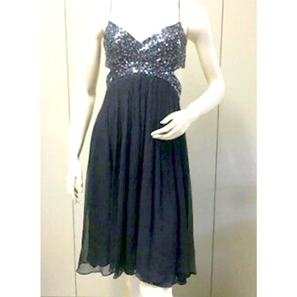 BCBG BLACK STRAP SEQUIN SILK DRESS SIZE 0
